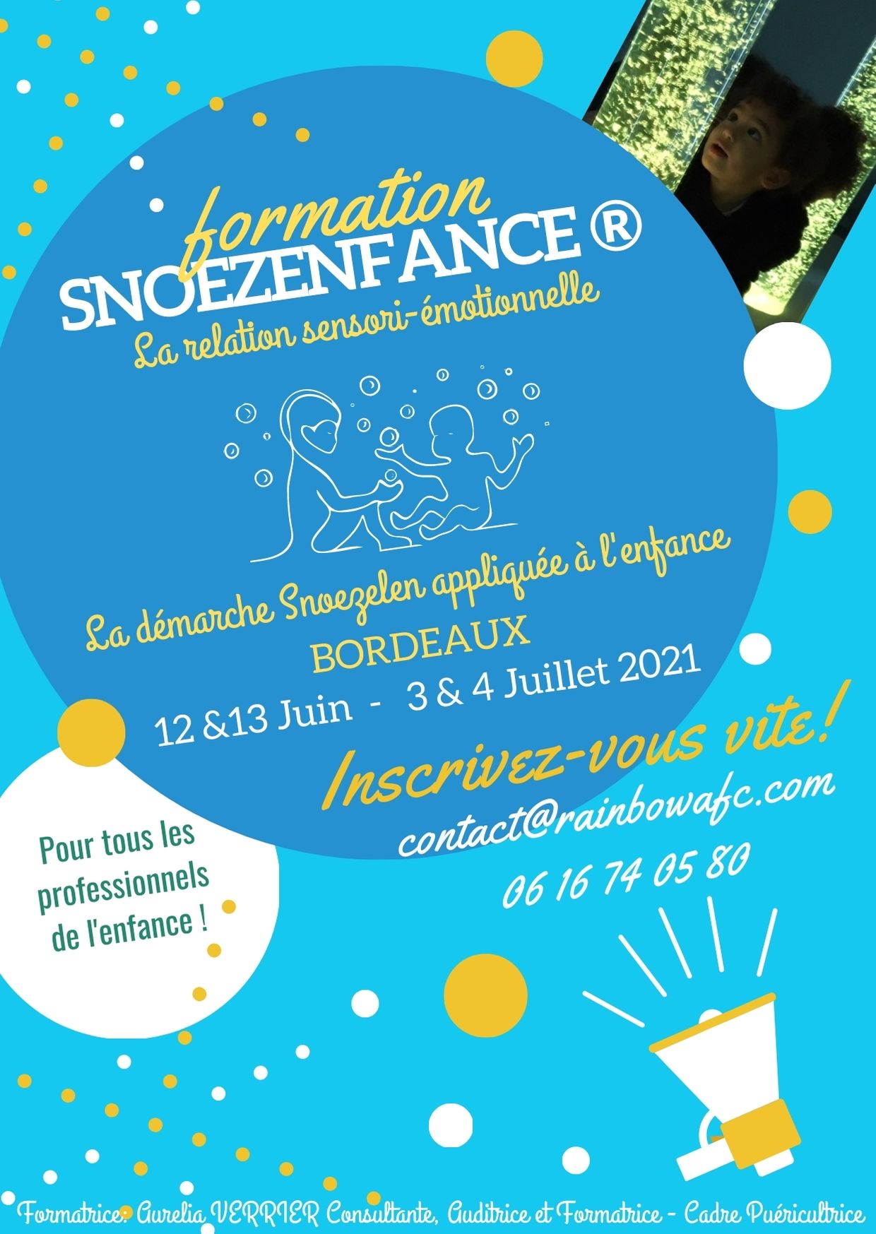 Flyer de présentation de la formation Snoezelen Bordeaux juin et juillet 2021